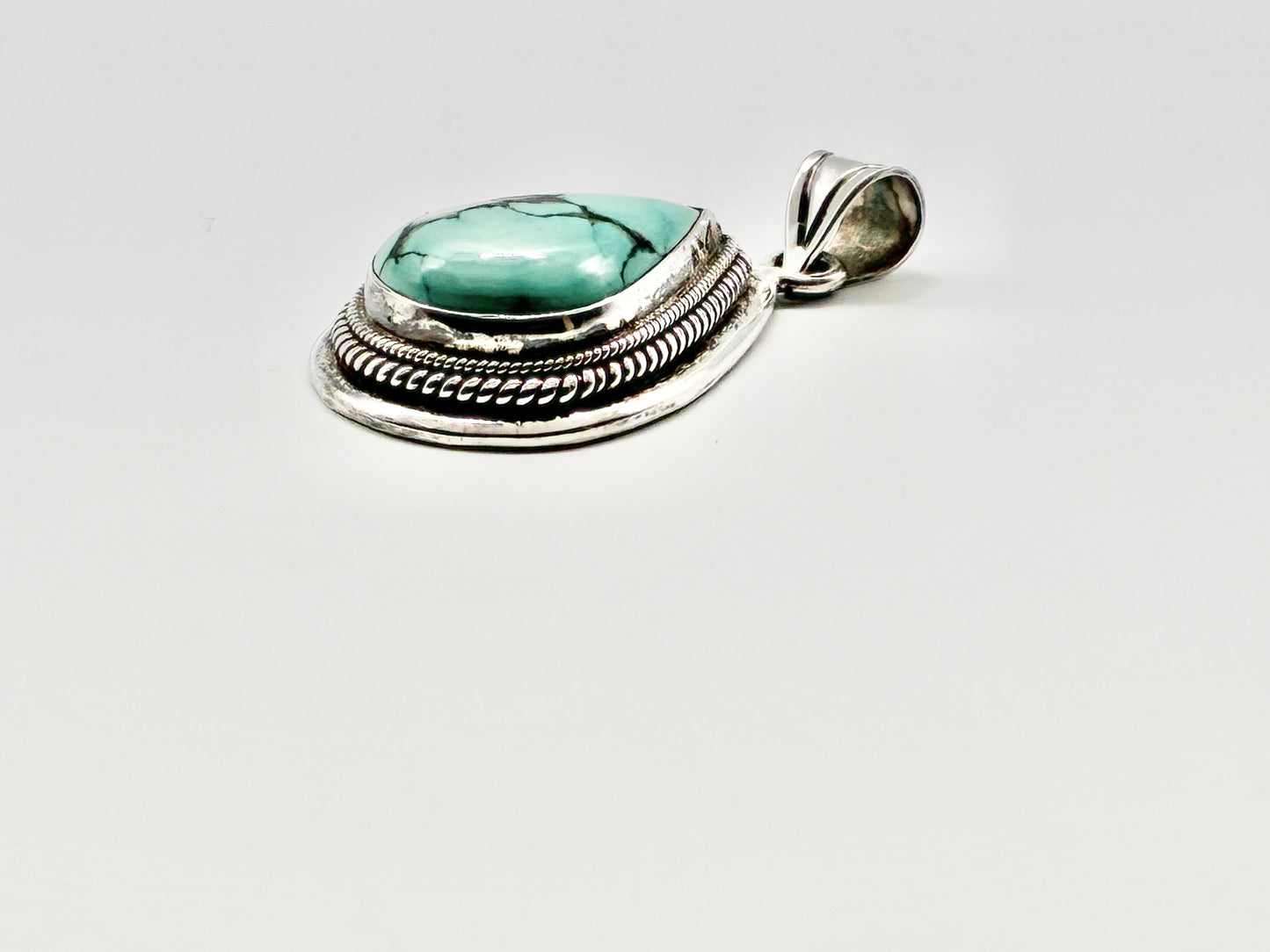 Large Sterling Silver Turquoise Teardrop Pendant