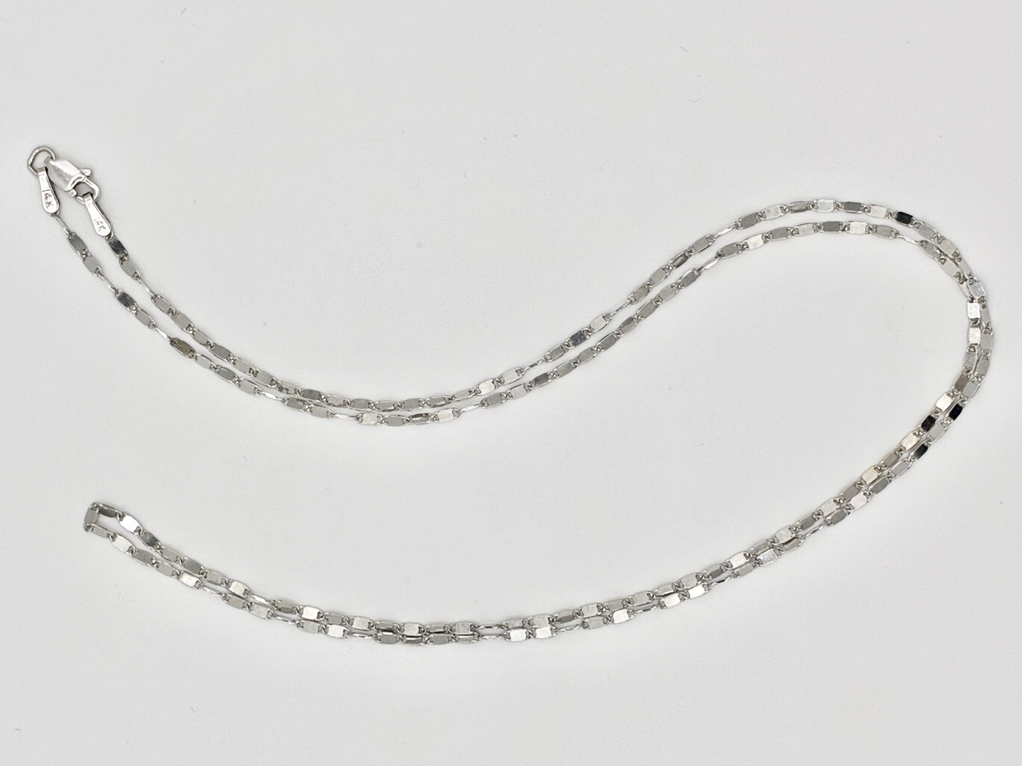 14K White Gold Faceted Link Necklace – 22.5”