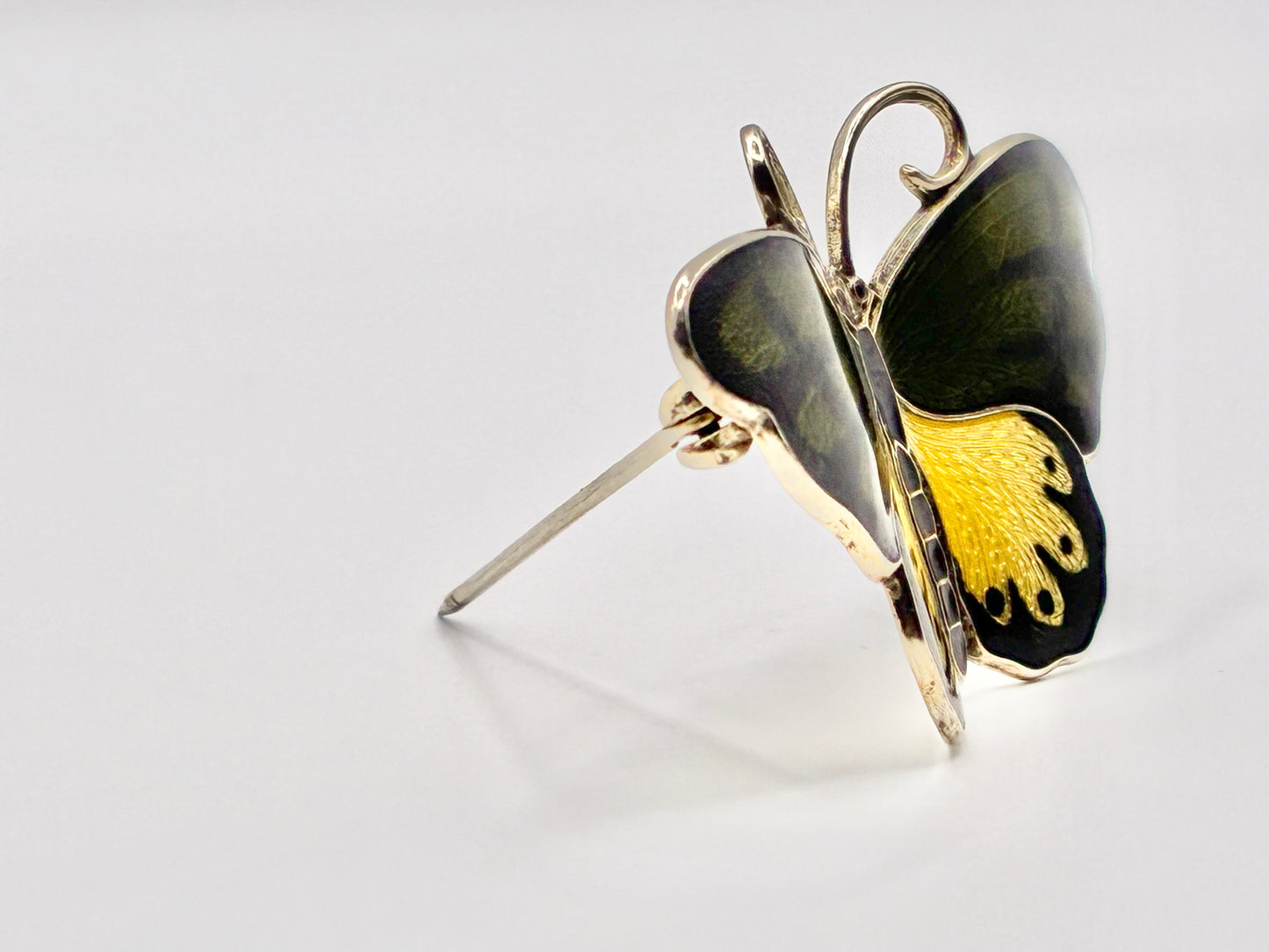 Norwegian Sterling Silver 925S Enamel Butterfly Brooch JE Norway Guilloche
