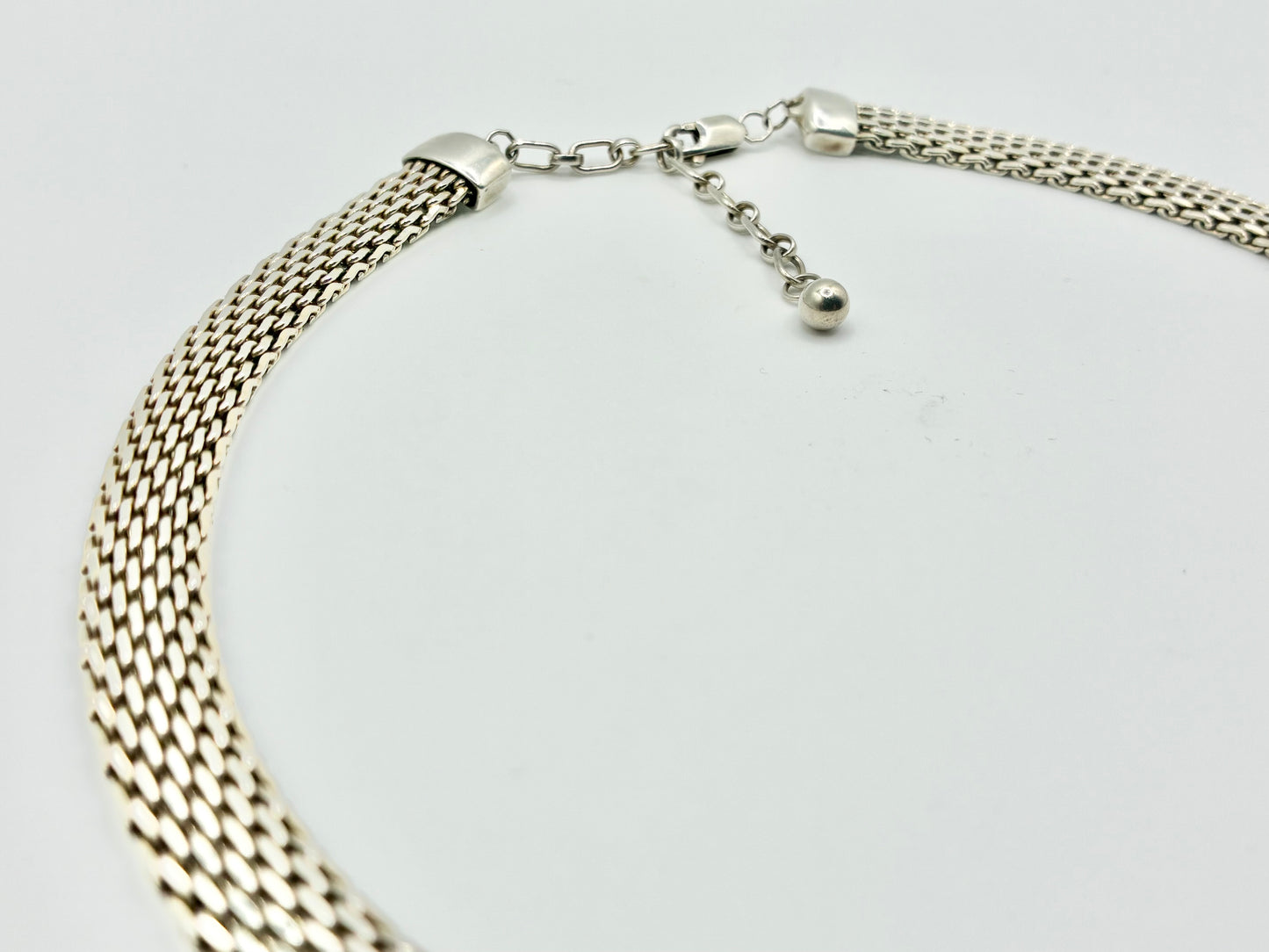 Sterling Silver Mesh Collar Necklace 15-18"