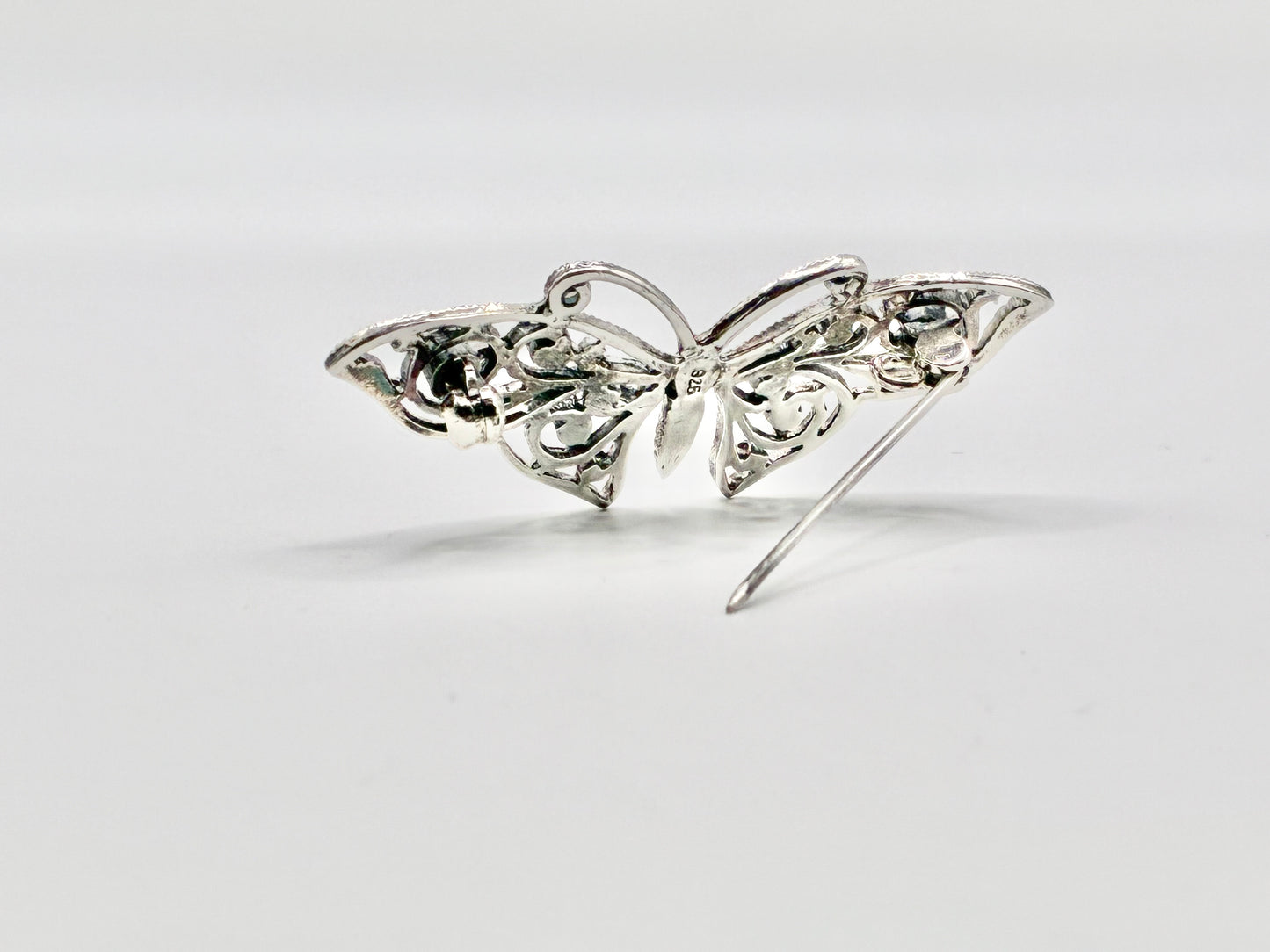 Sterling Silver Butterfly Brooch – Openwork Filigree with Marcasite Detail