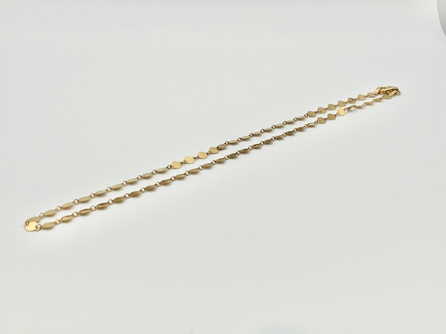 Delicate Italian 925 Silver Flat Disc Gold Tone Necklace 16"