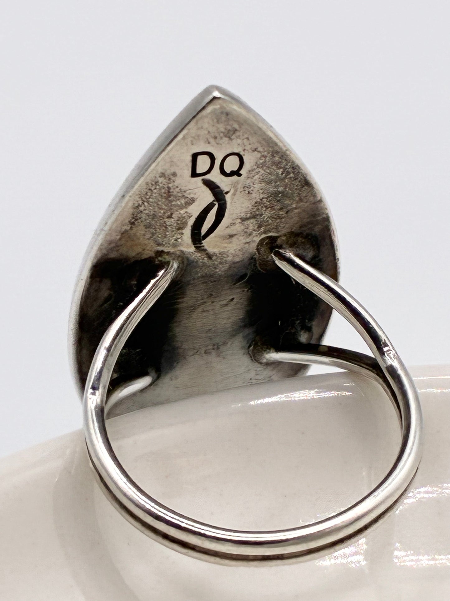 Zuni-Style “DQ” Sterling Silver Turquoise Mosaic Ring – Size 5.75