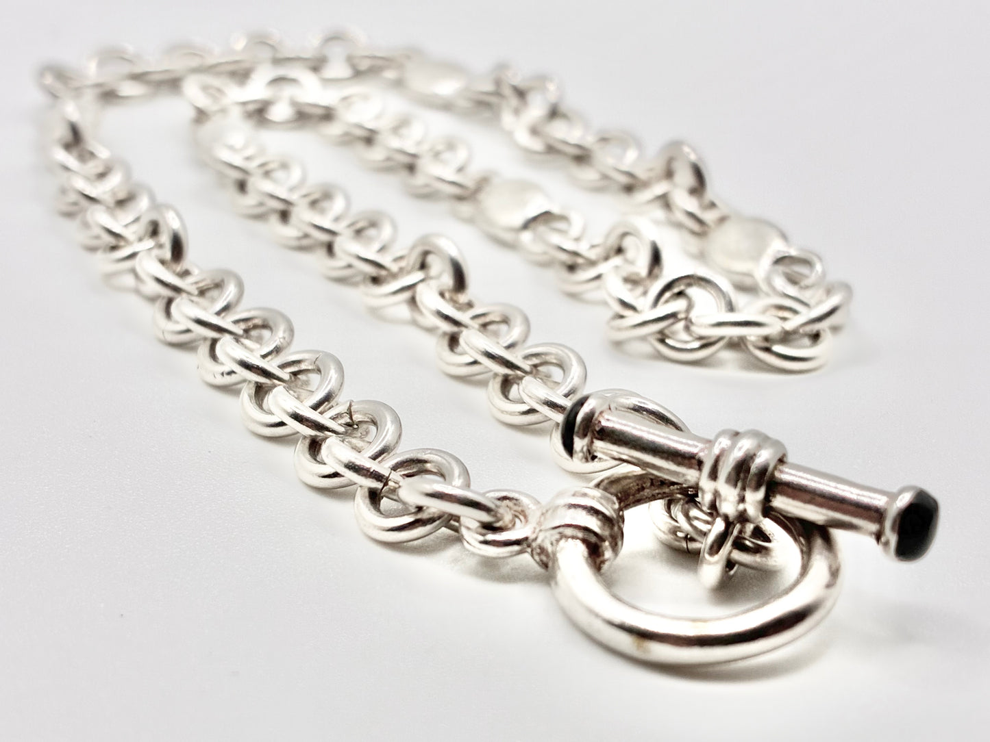 Sterling Silver 925 Station Link Toggle Necklace — 16"