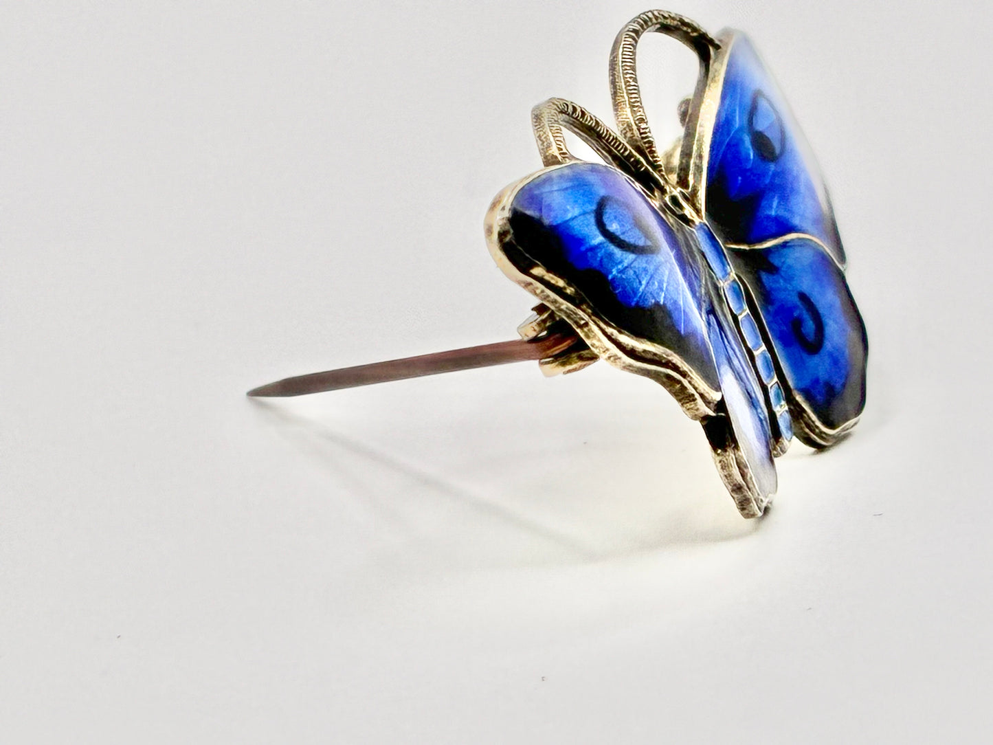 Ole Petter Rasch Olsen Sterling Silver Blue Enamel Butterfly Brooch
