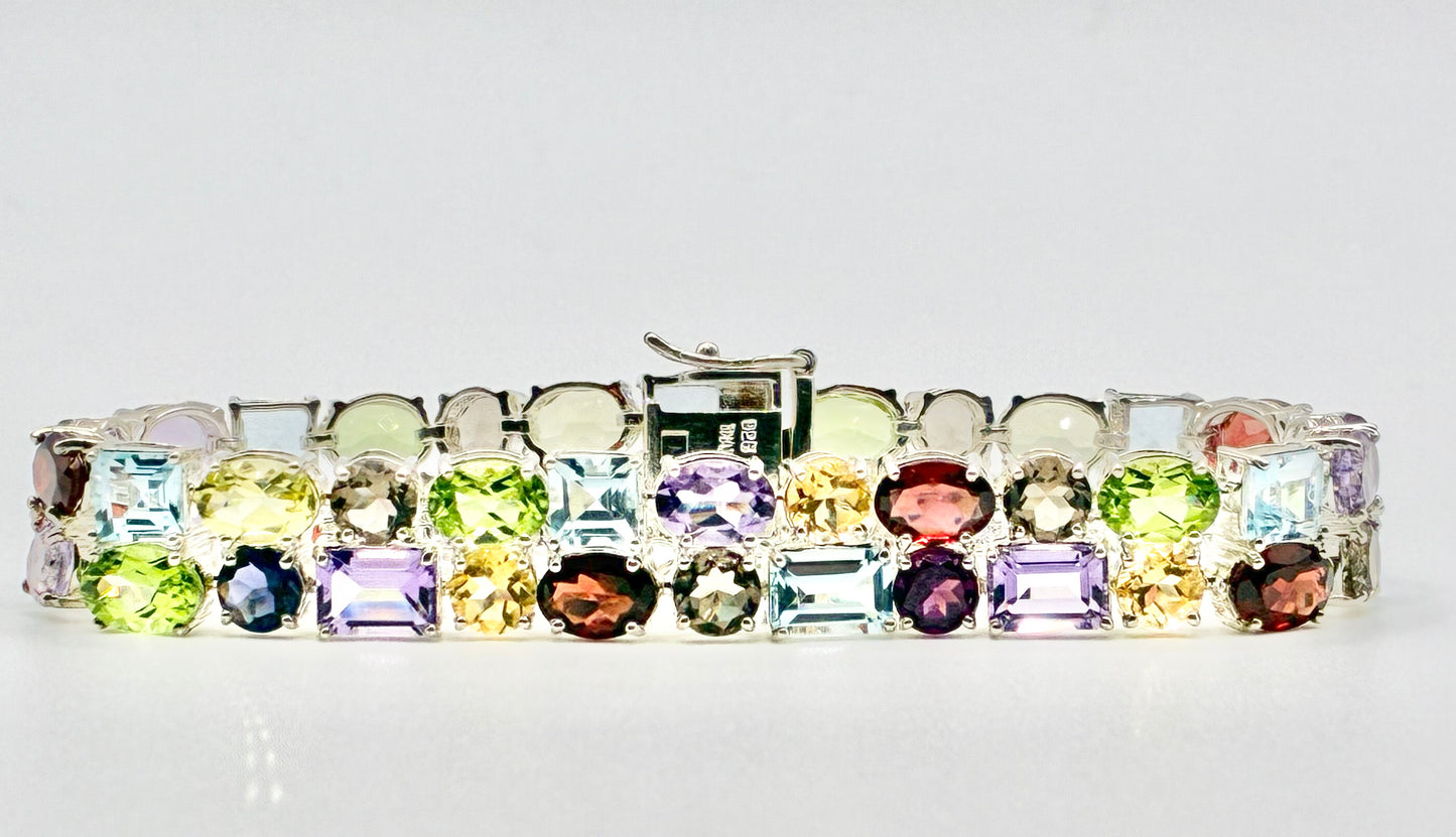 Sterling Silver Multi-Gem Tennis Bracelet – 7”