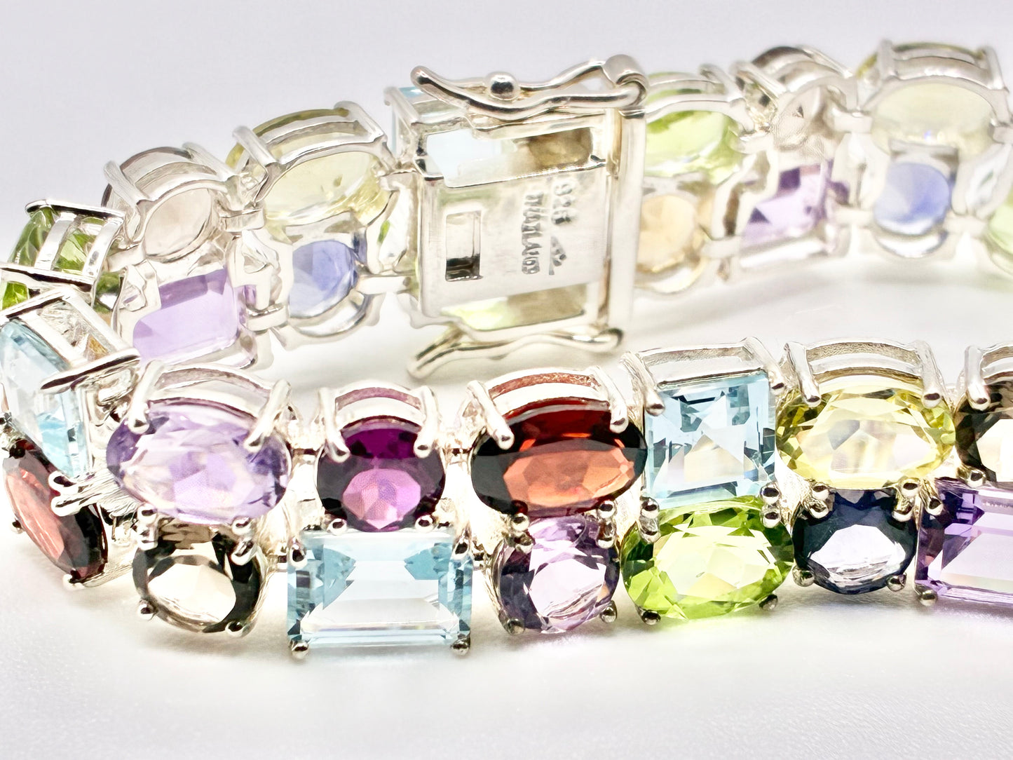 Sterling Silver Multi-Gem Tennis Bracelet – 7”