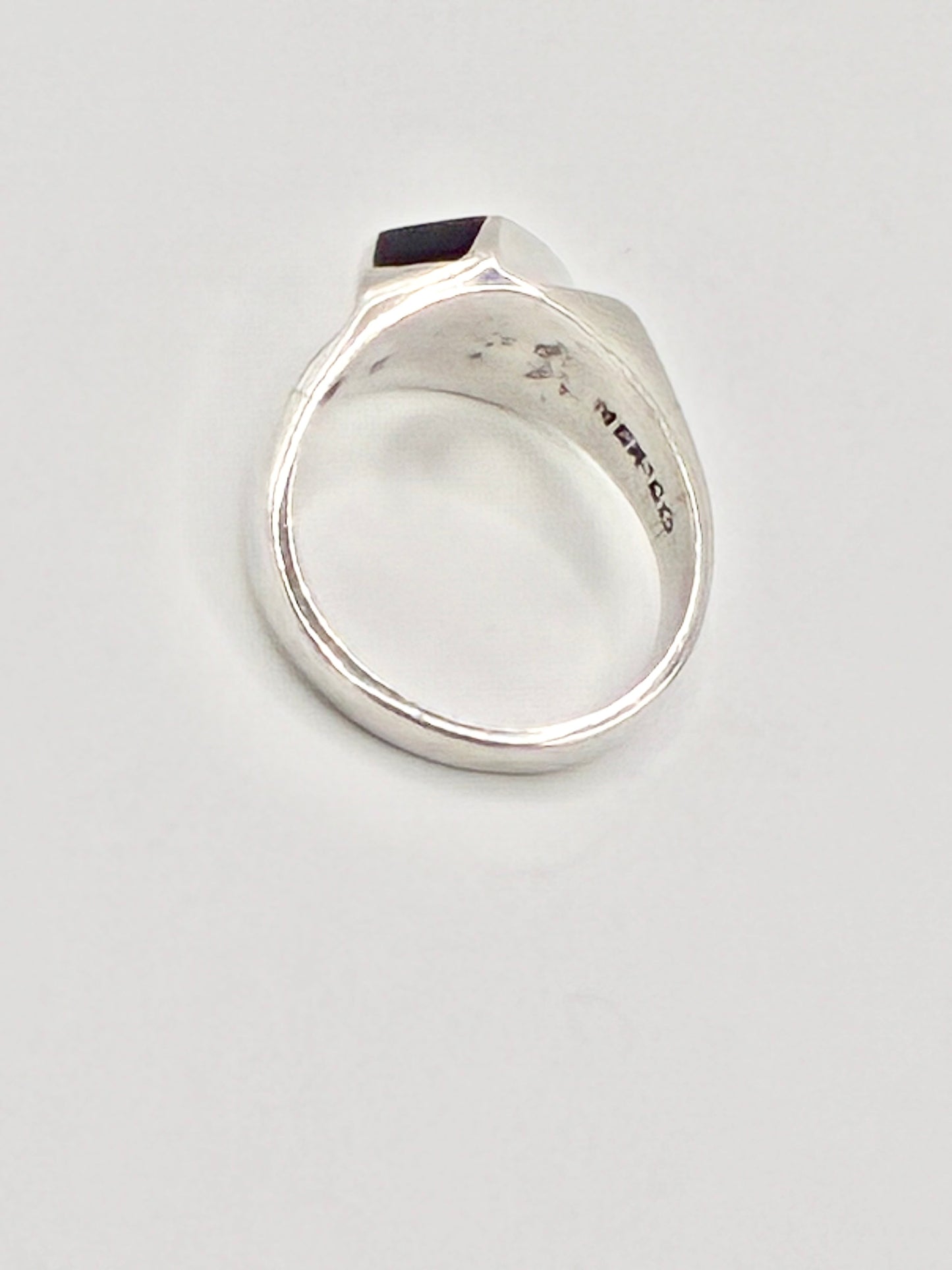 Mexico Sterling Silver 925 Abalone Inlay Ring – Modernist Geometric Signet – Size 6.5