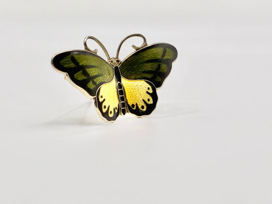 Norwegian Sterling Silver 925S Enamel Butterfly Brooch JE Norway Guilloche
