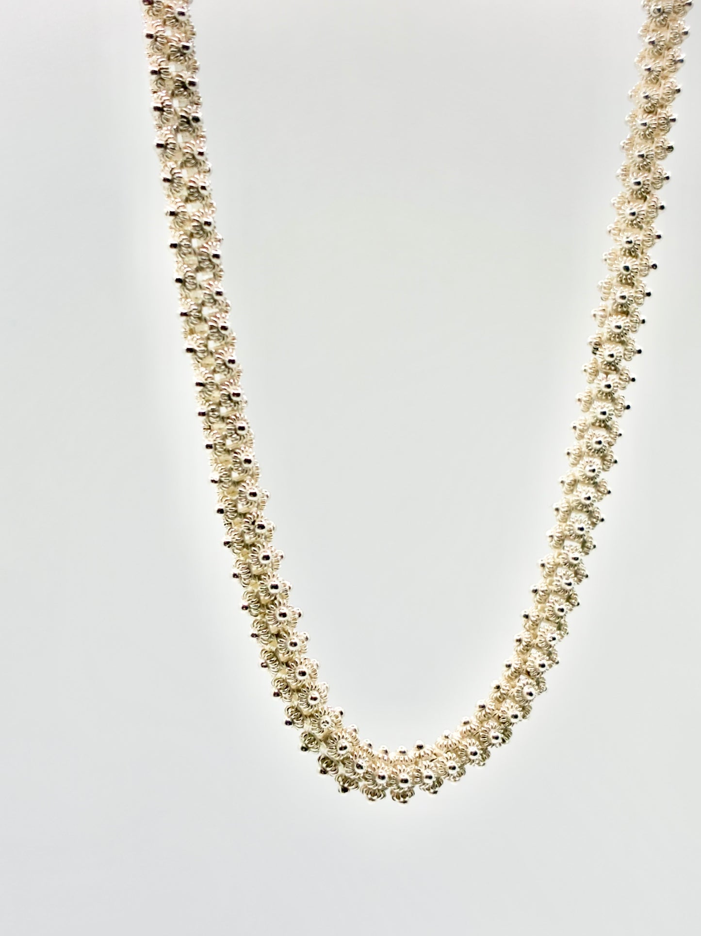 Sterling Silver Beaded Granulation Necklace – 925 – Handmade Laos – 18”
