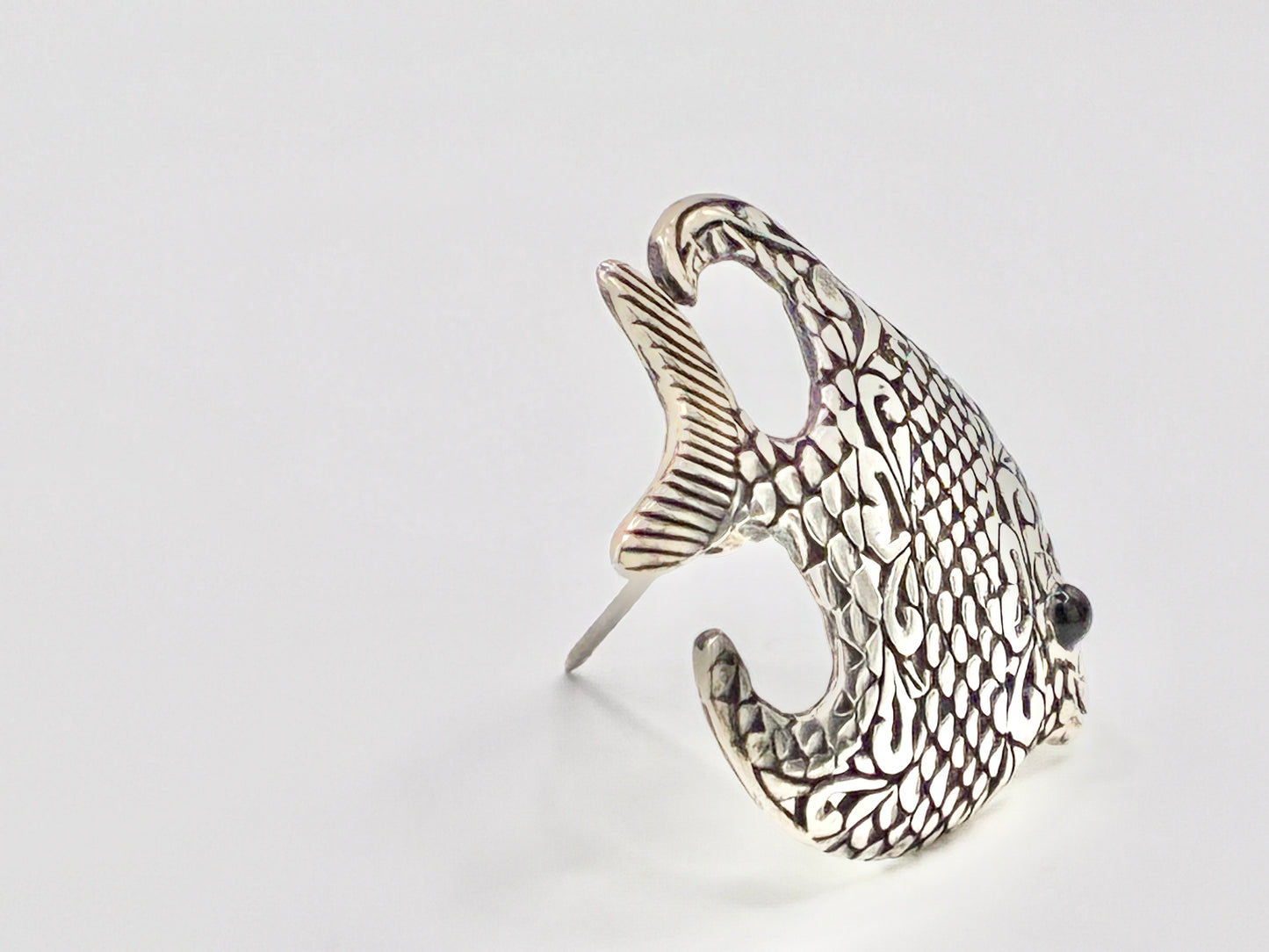 Jelaine Sterling Silver Fish Pin with Onyx Eye