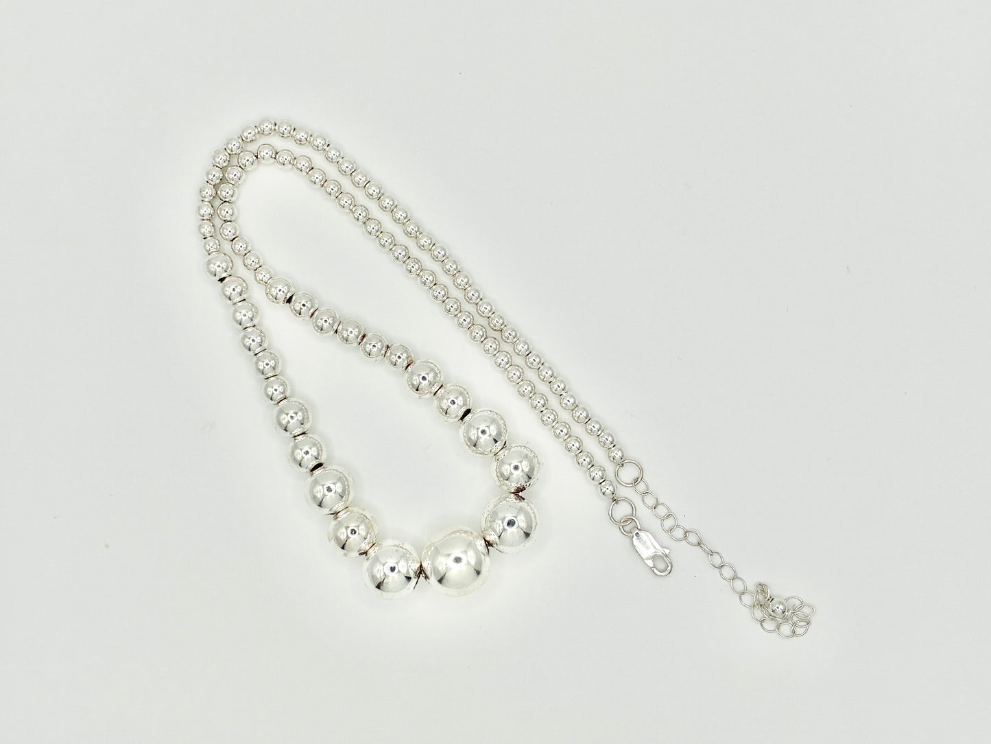 Thai 925 FAS Sterling Silver Graduated Bead Necklace – 18"