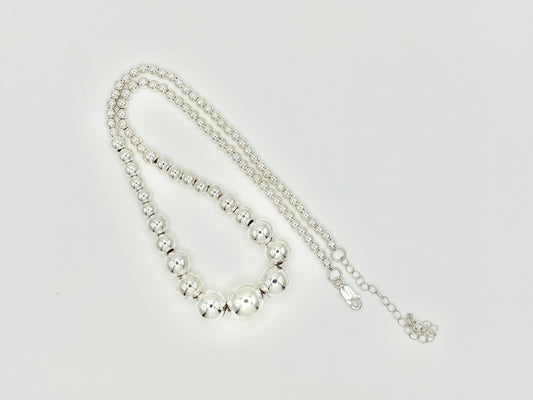 Thai 925 FAS Sterling Silver Graduated Bead Necklace – 18"