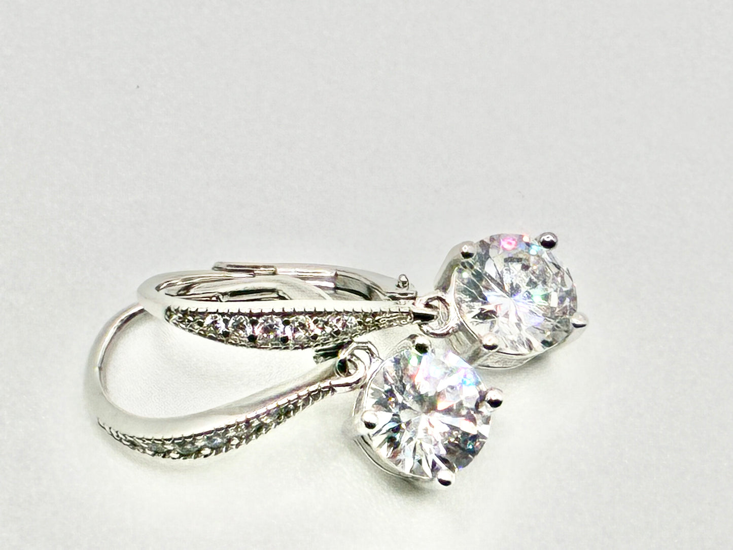 Sterling Silver CZ Leverback Earrings