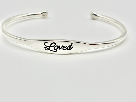 Sterling Silver 925 “Loved” Cuff Bracelet