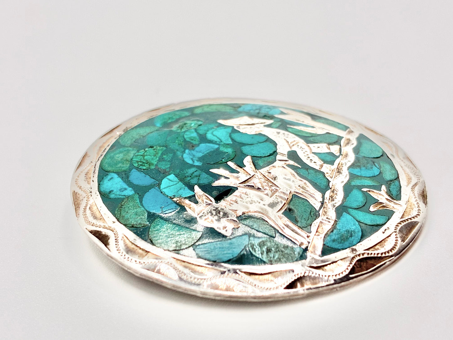 Mexican Sterling Silver Mosaic Pendant/Brooch