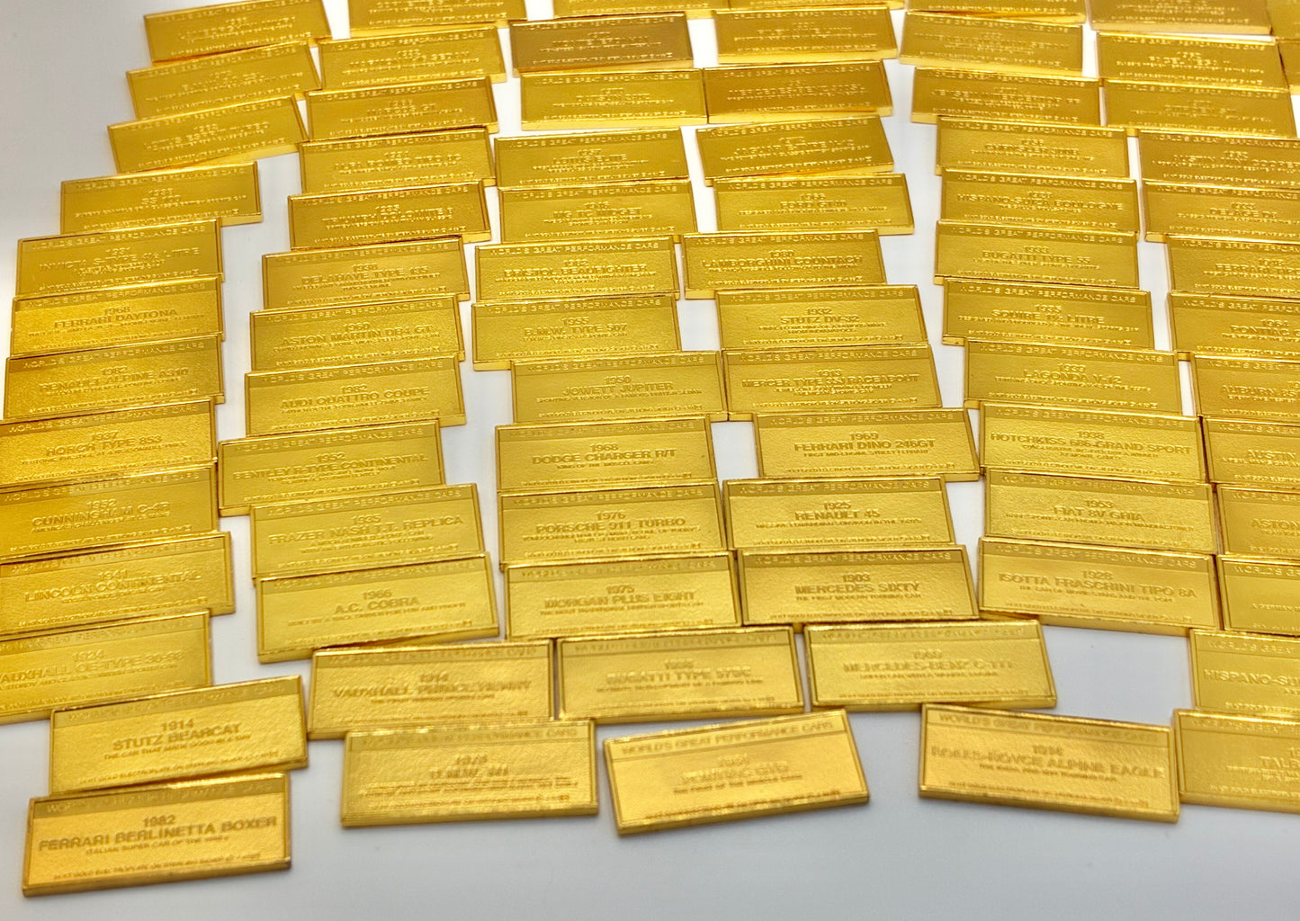 Franklin Mint 100-Piece “World’s Great Performance Cars” Mini Ingot Set – 24K Gold Electroplate on Sterling Silver