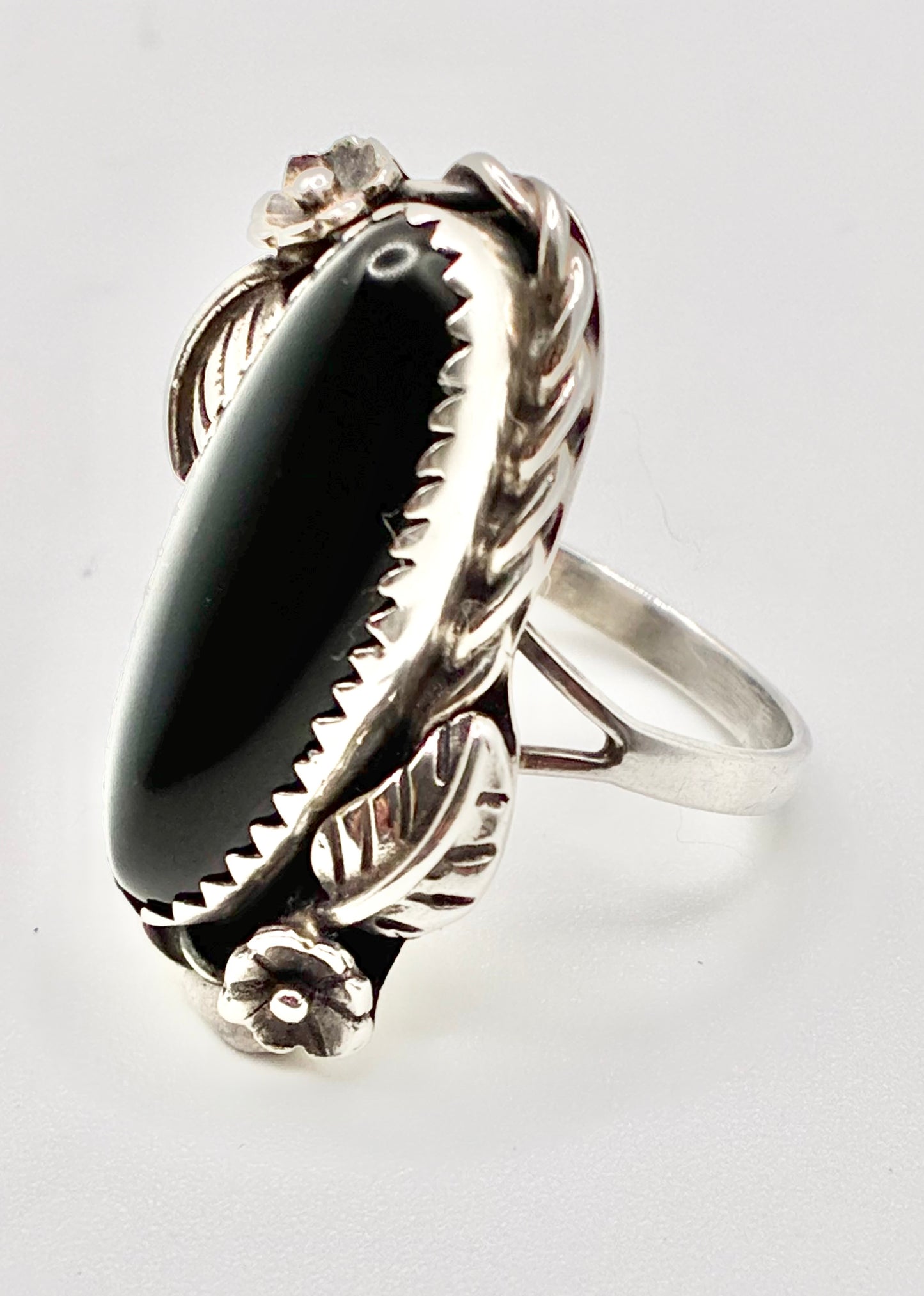 ME Sterling Silver Black Cabochon Statement Ring Size 6