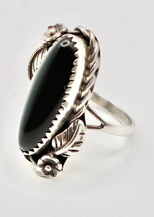ME Sterling Silver Black Cabochon Statement Ring Size 6