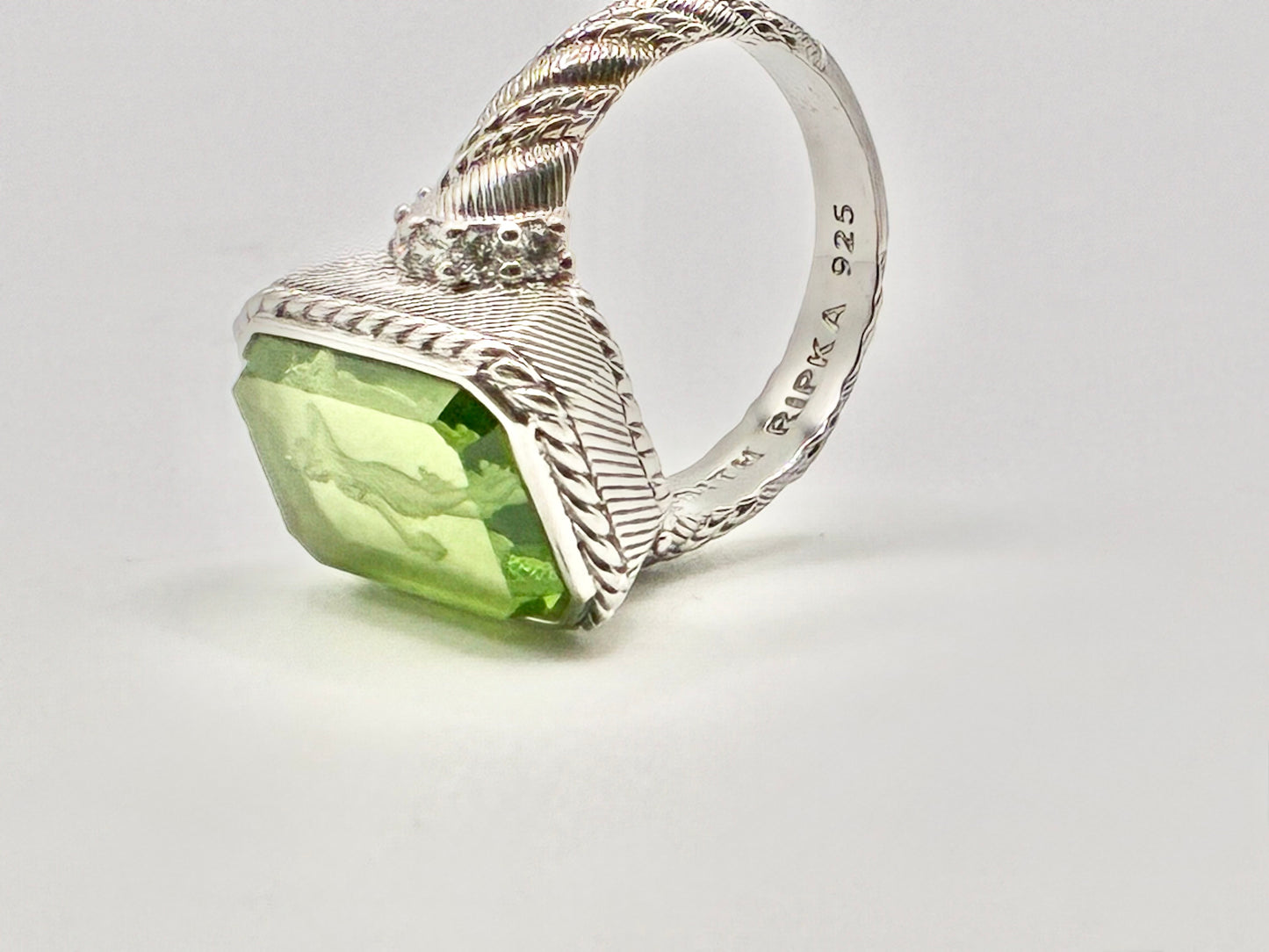 Judith Ripka 925 Greek Goddess Intaglio Ring — Peridot-Green Crystal — Size 7