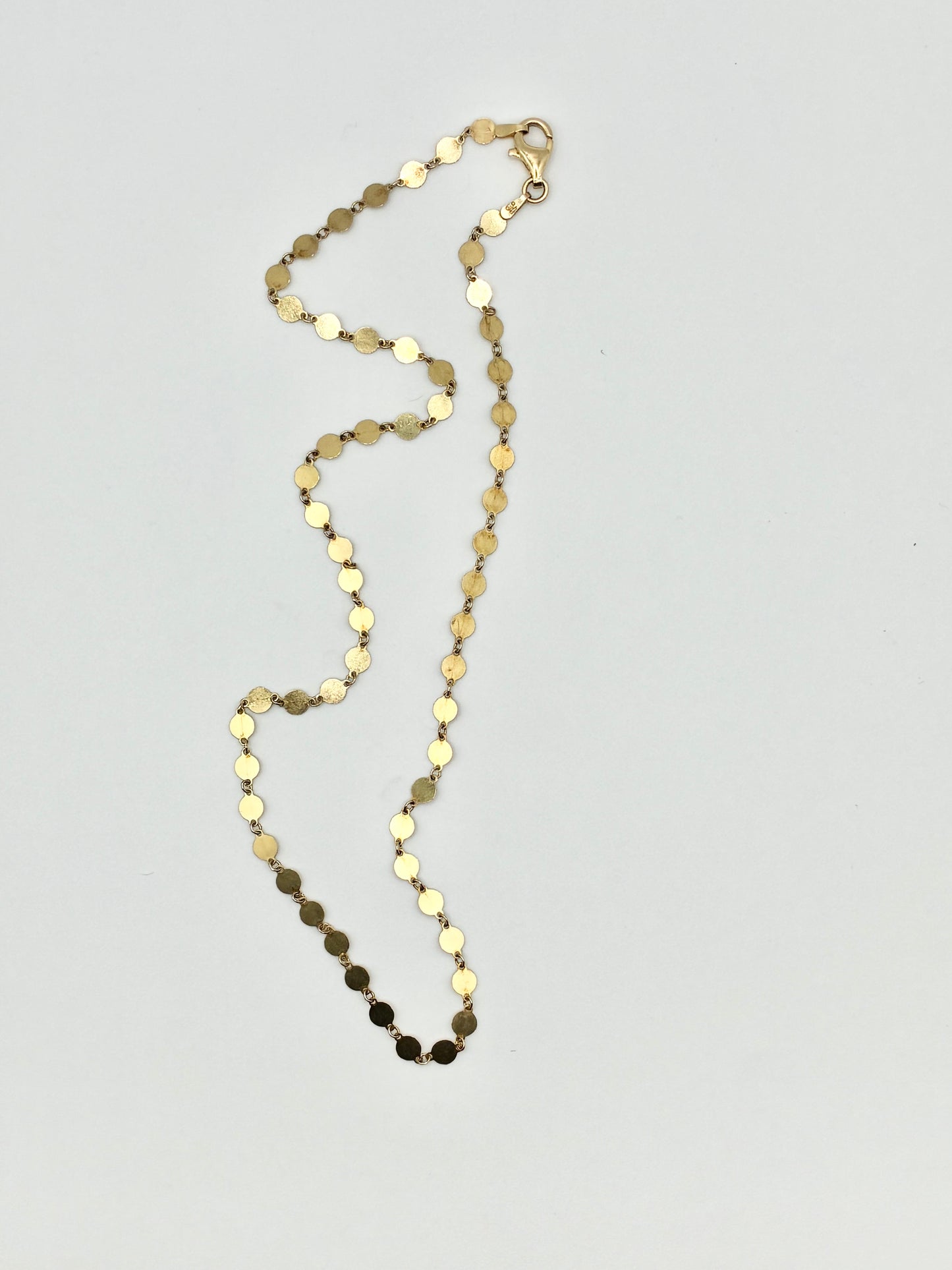 Delicate Italian 925 Silver Flat Disc Gold Tone Necklace 16"