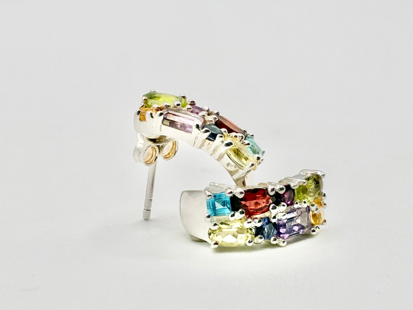 Sterling Silver 925 Multi-Stone Huggie Earrings