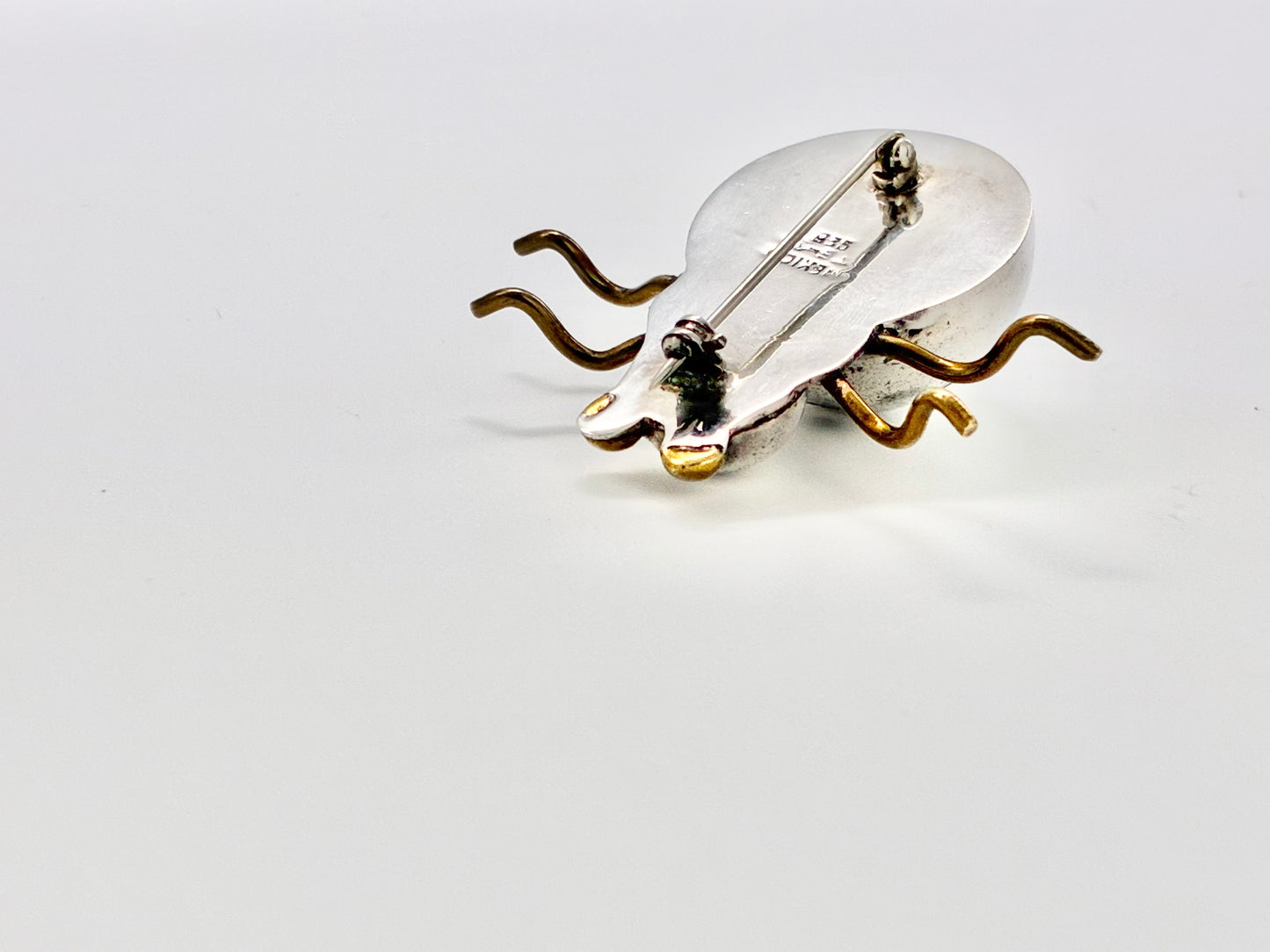 Mexican Sterling Silver Two-Tone Enamel Beetle Brooch