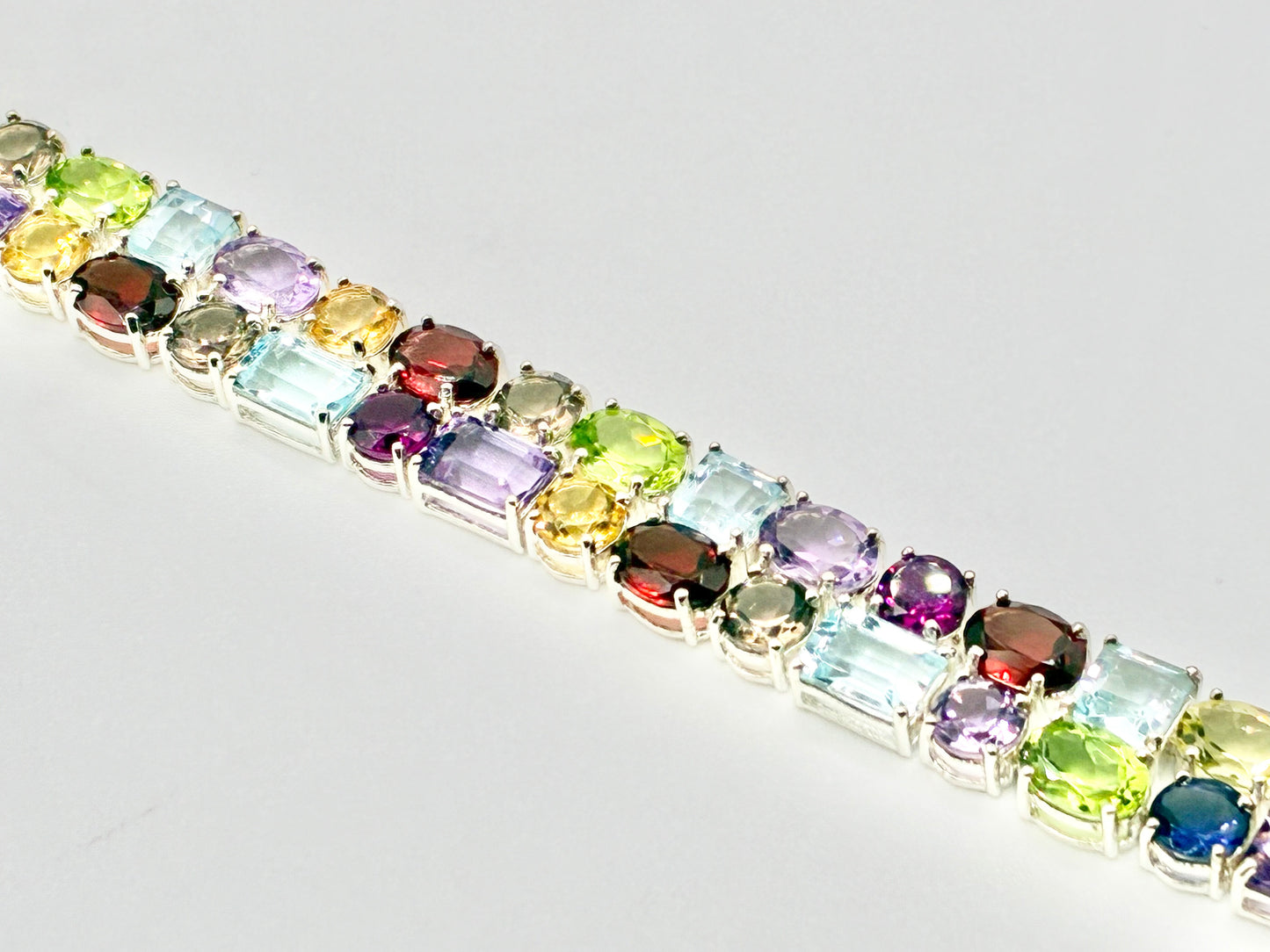 Sterling Silver Multi-Gem Tennis Bracelet – 7”