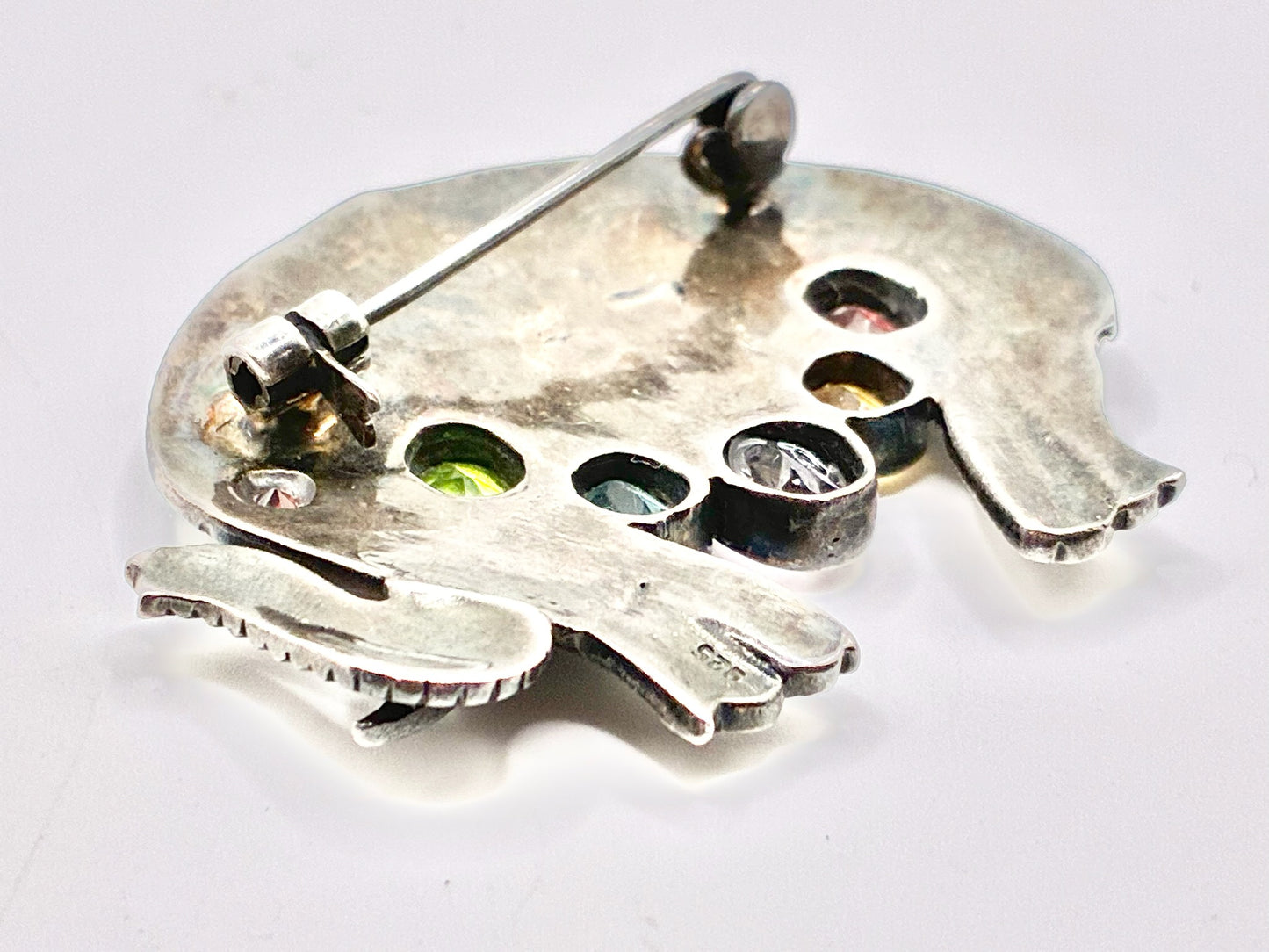 Sterling Silver Marcasite Elephant Brooch Pin – Multi Stone Statement – 925 Silver