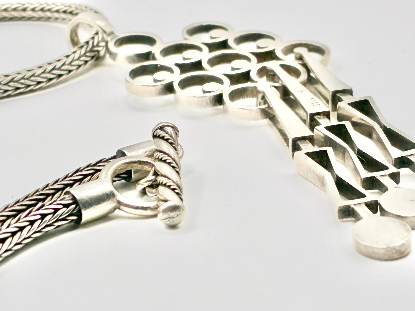 Finnish 830 Silver Modernist Statement Necklace & Scandinavian Sculptural Pendant