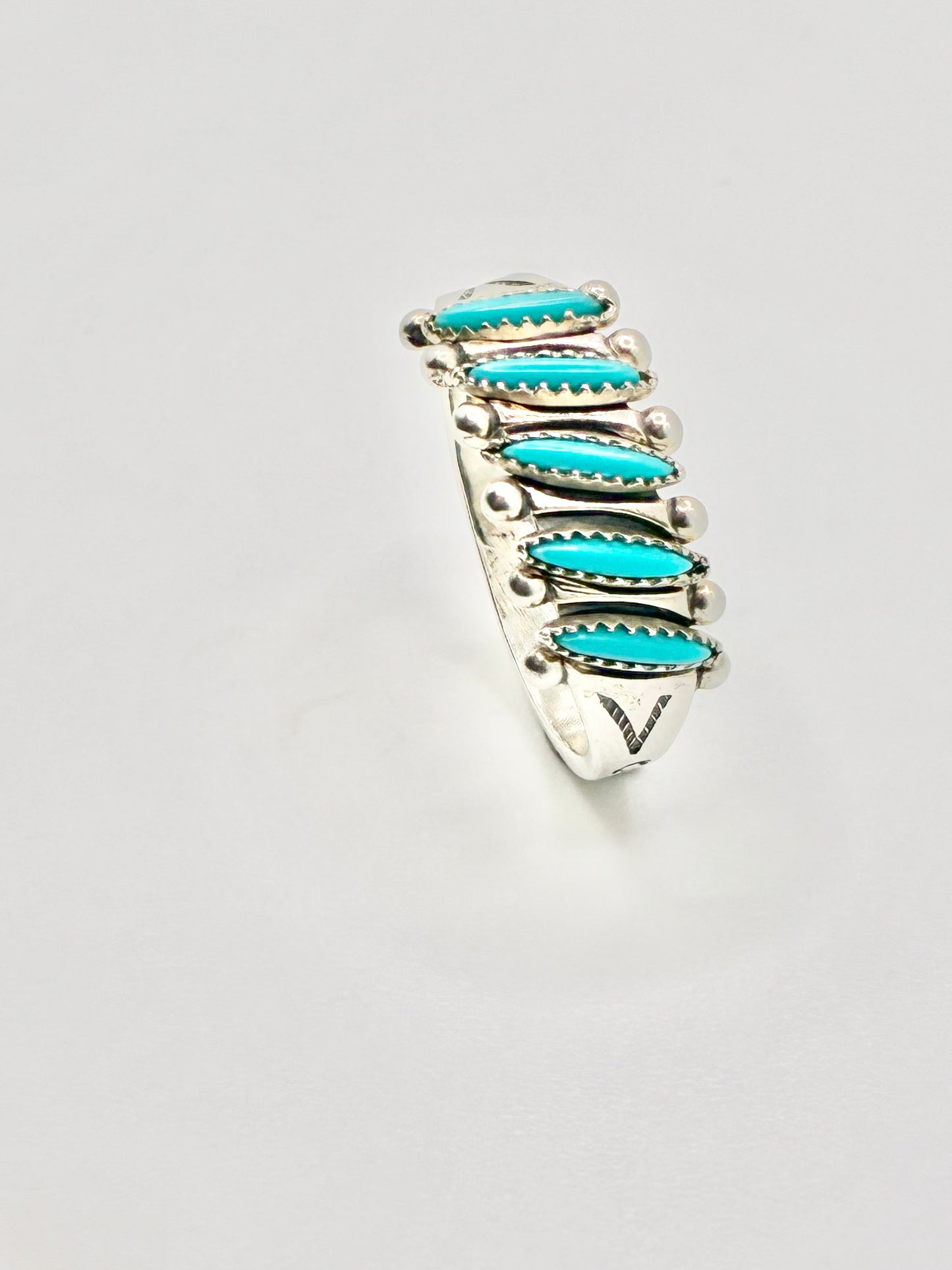 Zuni Sterling Silver Turquoise Petit-Point Ring — Size 8.5