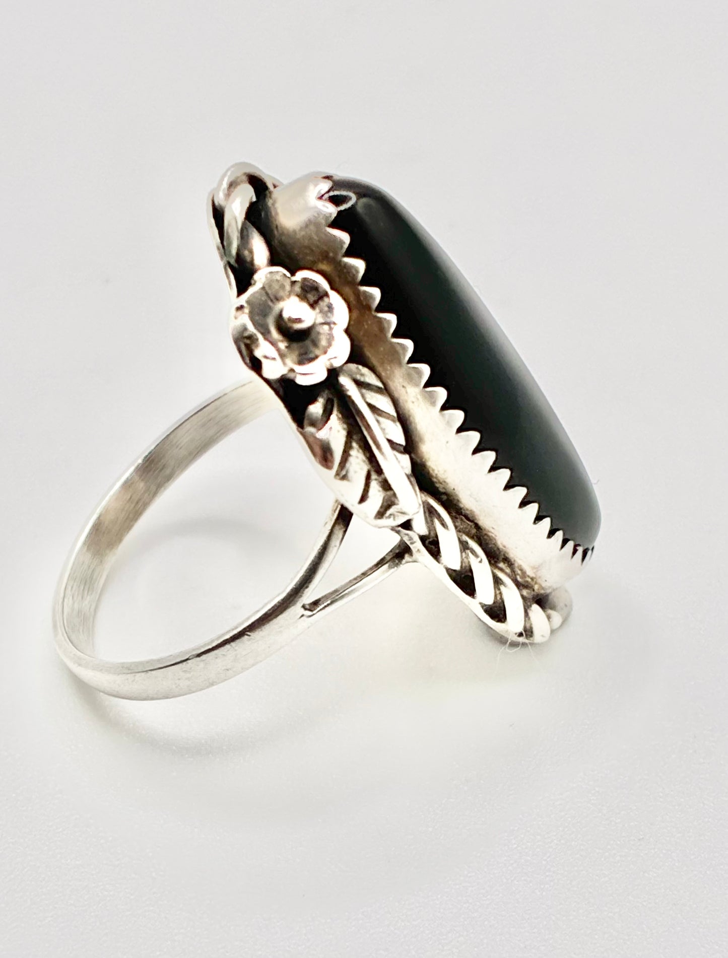 ME Sterling Silver Black Cabochon Statement Ring Size 6