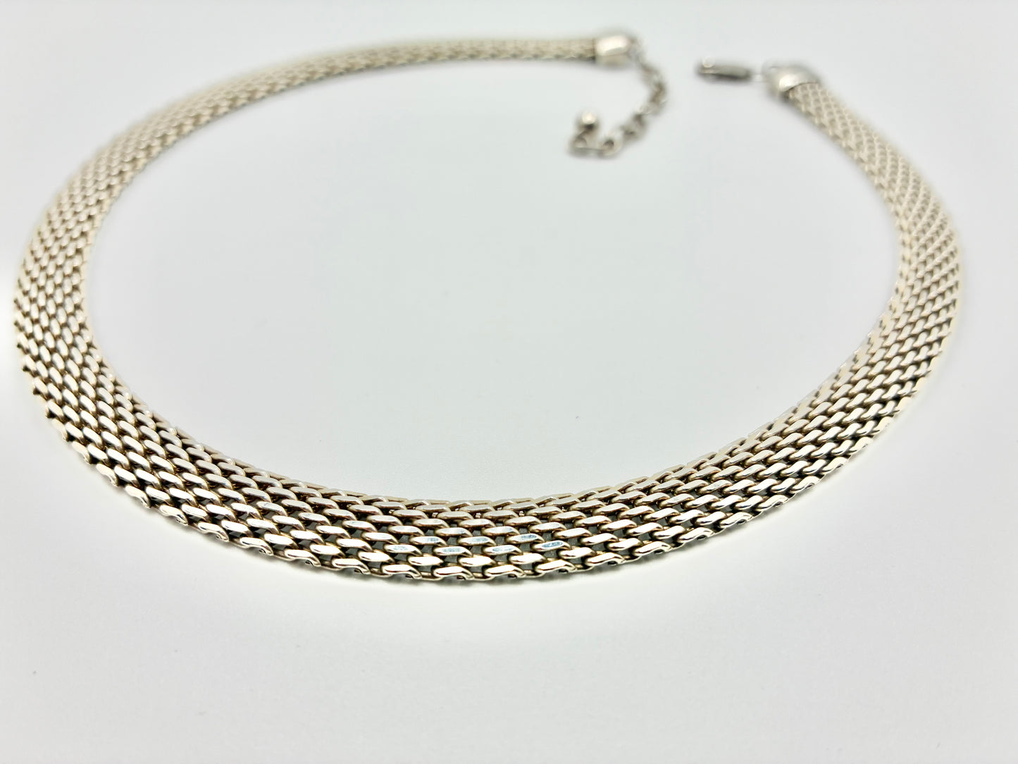 Sterling Silver Mesh Collar Necklace 15-18"