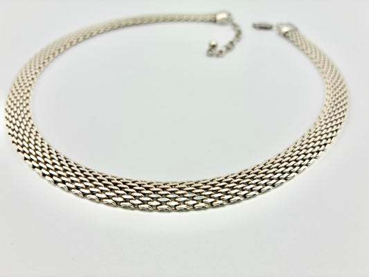 Sterling Silver Mesh Collar Necklace 15-18"