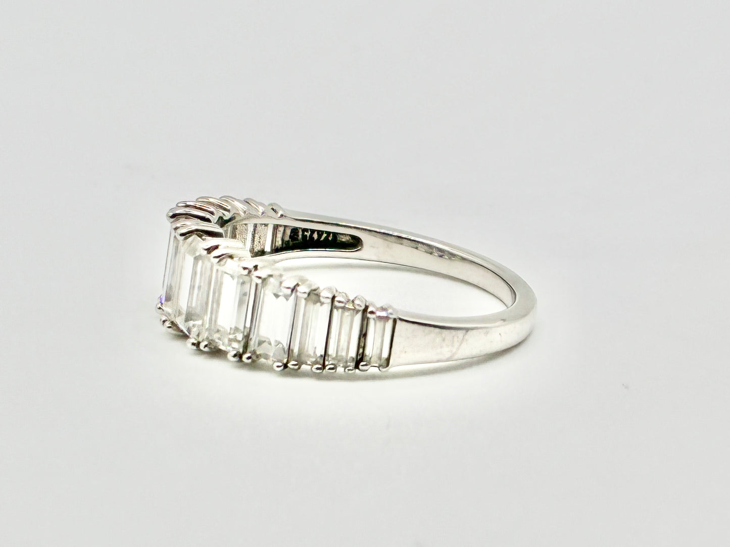 Half Eternity Emerald Cut CZ Sterling Silver Band - Size 9