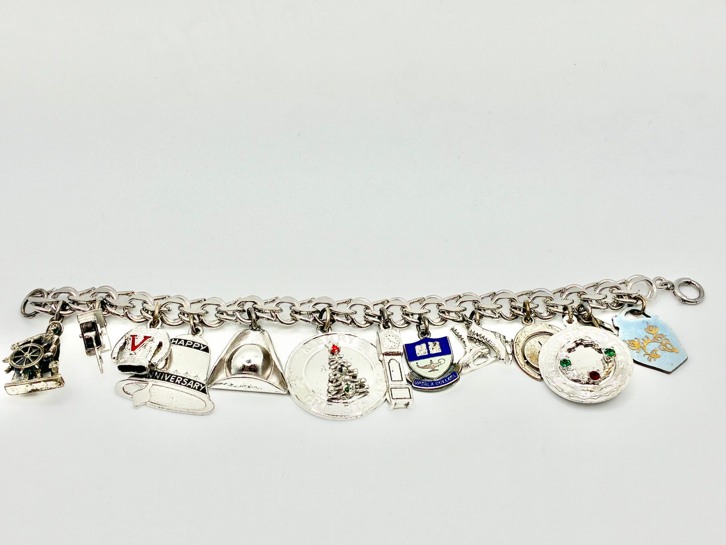 Sterling Silver Charm Bracelet — 6.5" with 13 Sterling Charms
