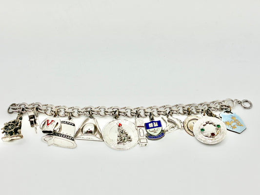 Sterling Silver Charm Bracelet — 6.5" with 13 Sterling Charms
