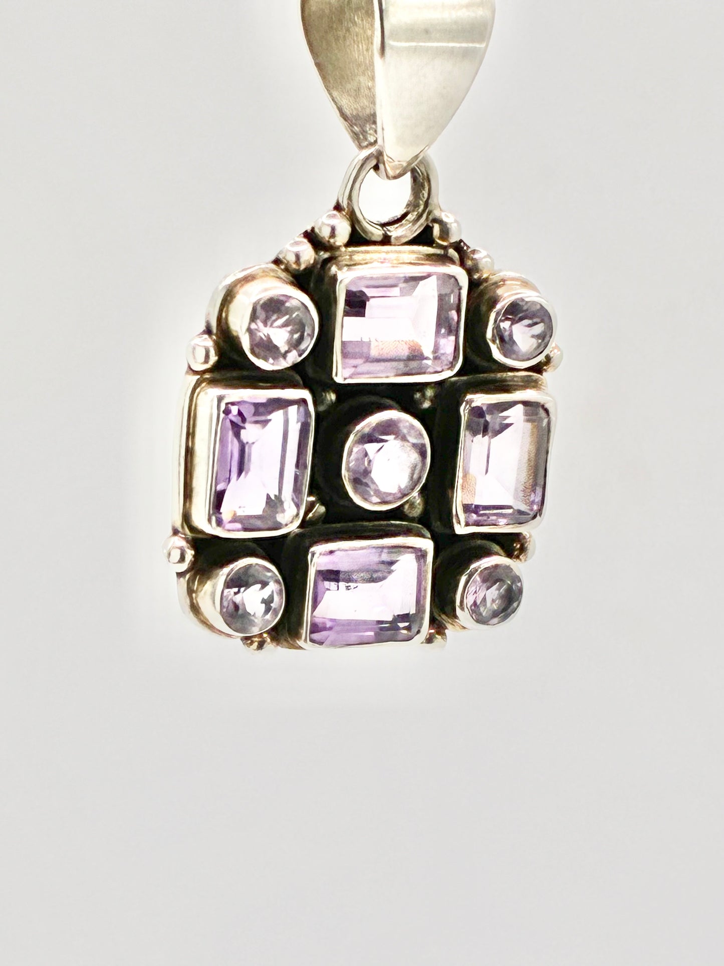 Artisan Sterling Silver Geometric Purple Stone Pendant | 925 | Mexican Style | 1.61"