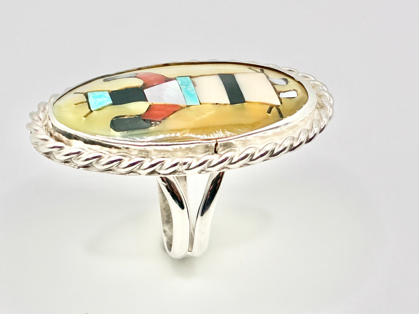 Navajo Sterling Silver Inlay Statement Ring — Size 6.25