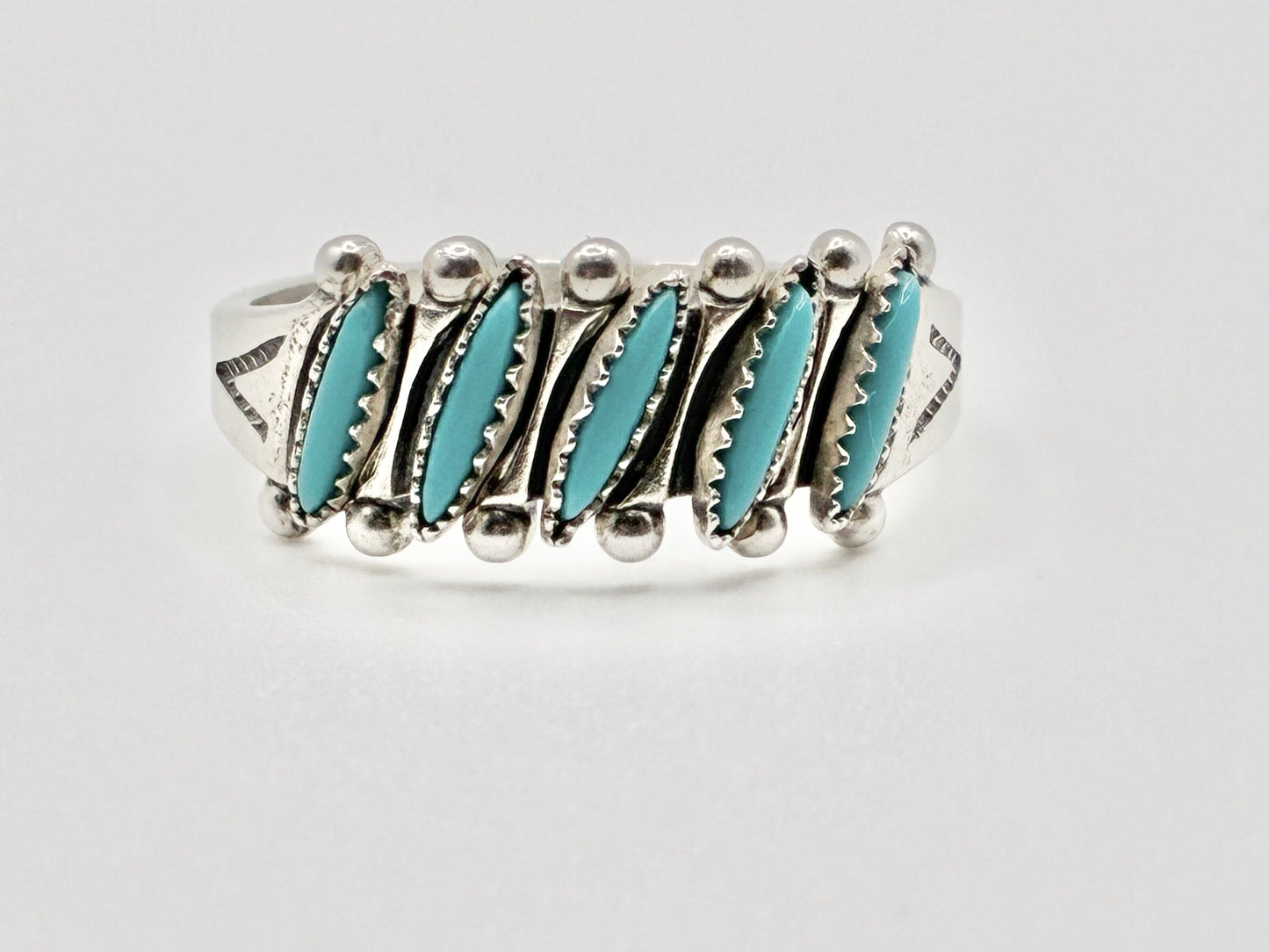 Zuni Sterling Silver Turquoise Petit-Point Ring — Size 8.5
