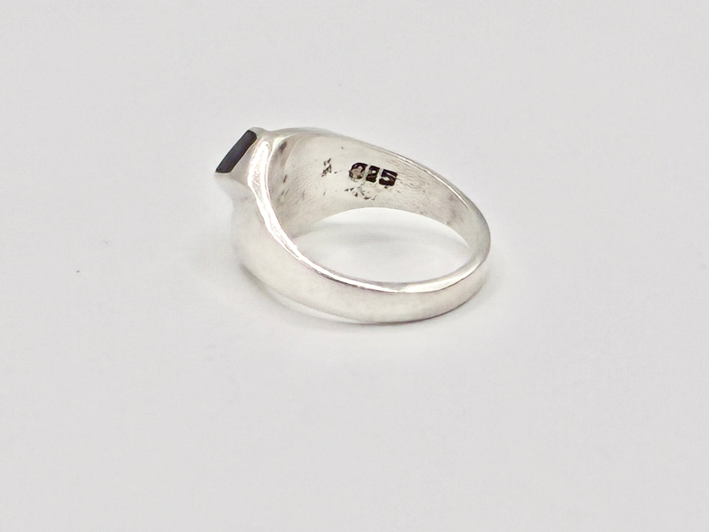 Mexico Sterling Silver 925 Abalone Inlay Ring – Modernist Geometric Signet – Size 6.5