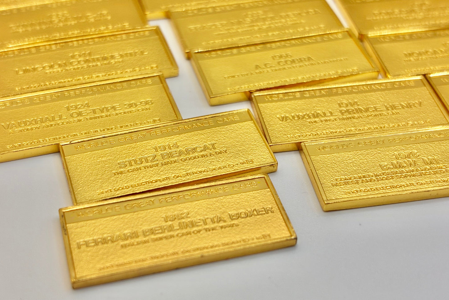 Franklin Mint 100-Piece “World’s Great Performance Cars” Mini Ingot Set – 24K Gold Electroplate on Sterling Silver