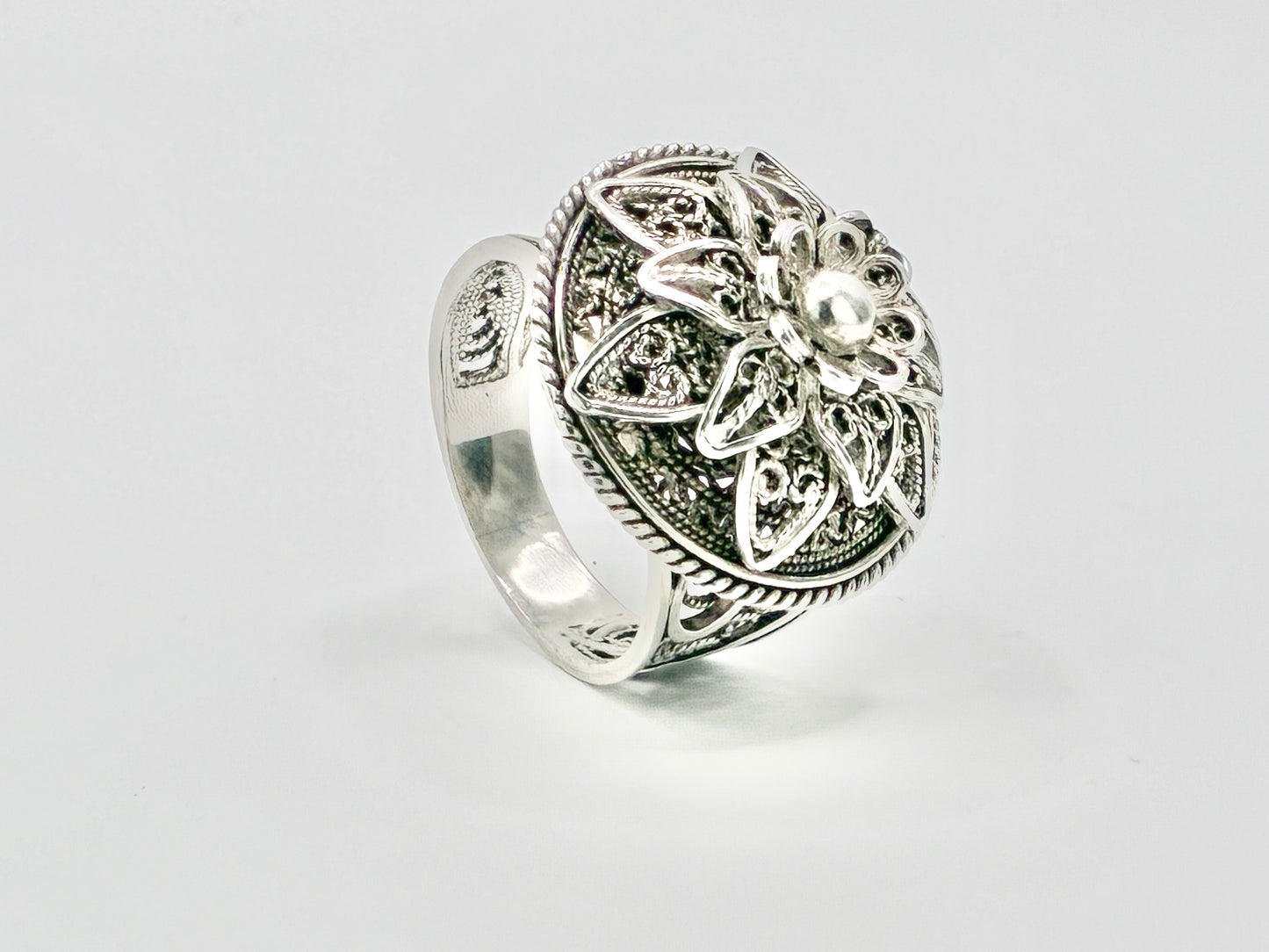 DGS Turkey 925 Sterling Silver Floral Filigree Statement Ring Size 10