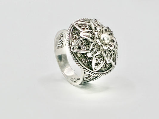DGS Turkey 925 Sterling Silver Floral Filigree Statement Ring Size 10