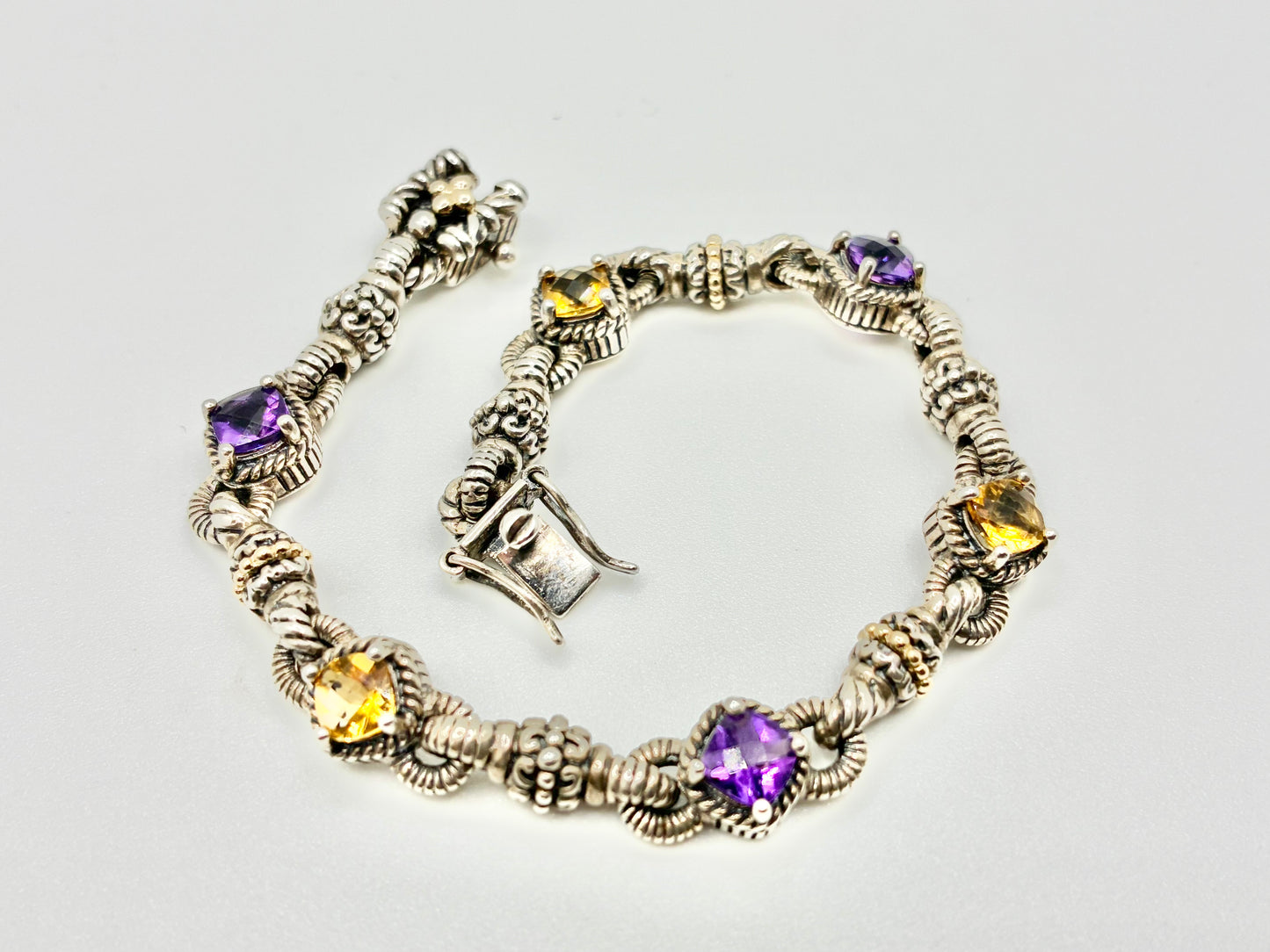 Sterling Silver & 14K Gold Accents Gemstone Bracelet — 7"