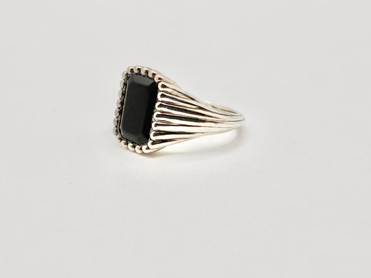 Sterling Silver Black Onyx Beaded-Edge Ring — Size 5