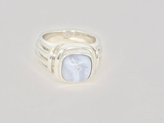 J. Esposito Sterling Silver Ring with Natural Blue Lace Agate — Size 7