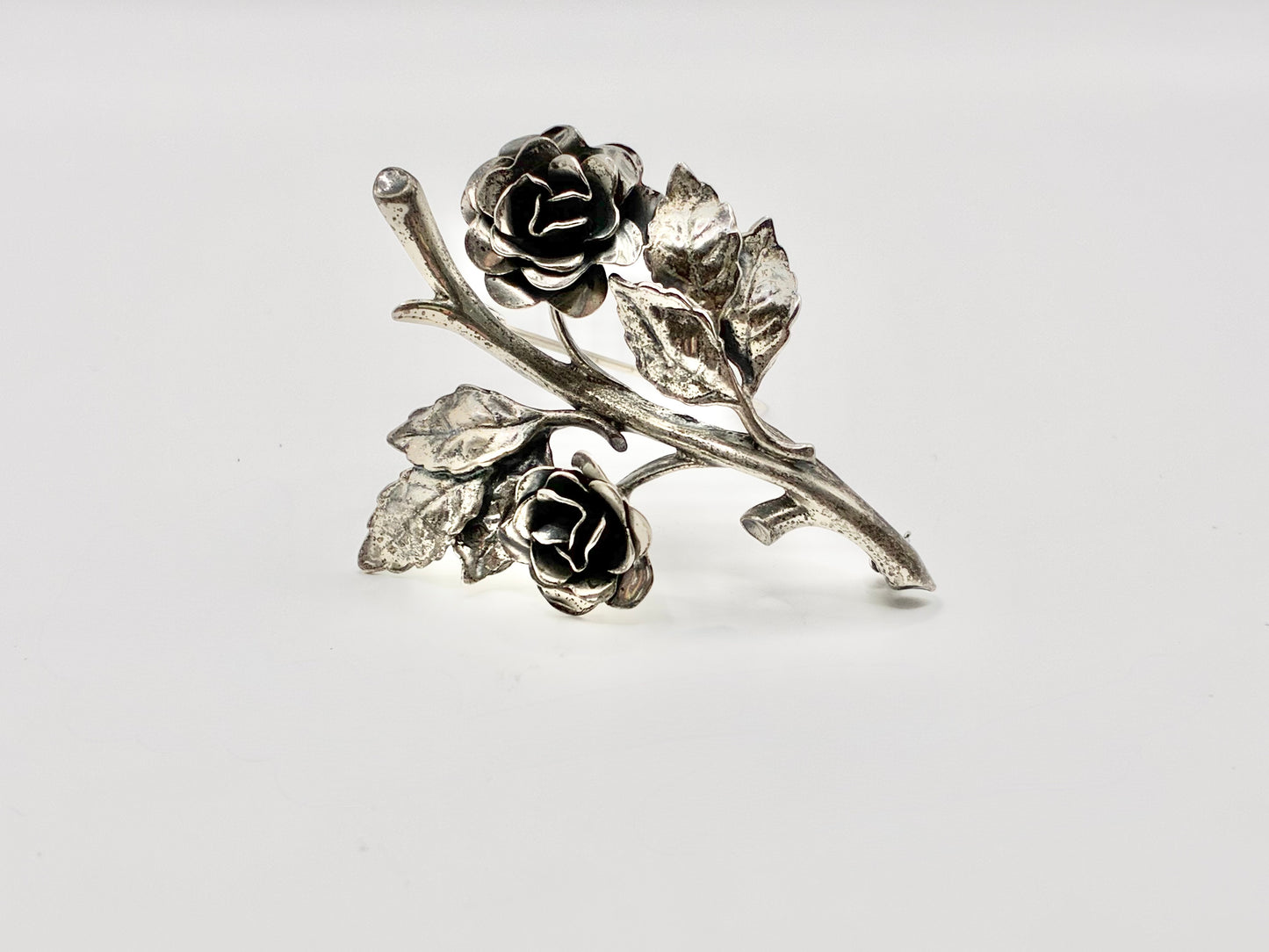 Danecraft Sterling Silver Twin Rose Brooch Large Floral Statement Pin