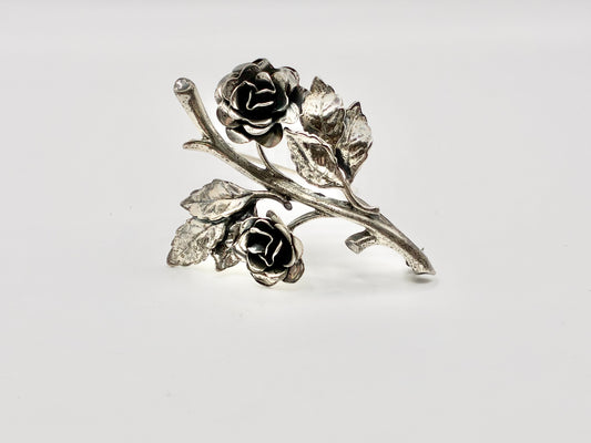 Danecraft Sterling Silver Twin Rose Brooch Large Floral Statement Pin