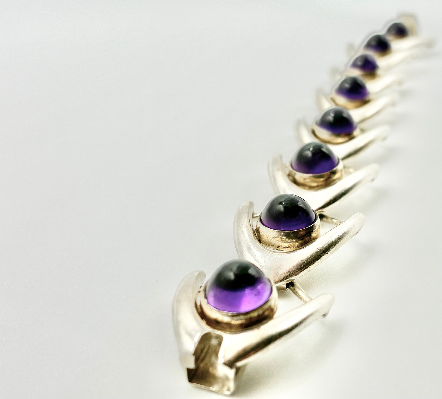Danish Modern Arne Johansen Sterling & Amethyst “Boomerang” Bracelet – 7.5"